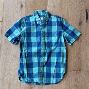 GAP Men's Blue & Teal Short Sleeve Button-Down Plaid Shirt